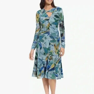 London Times Twist Keyhole Midi Dress